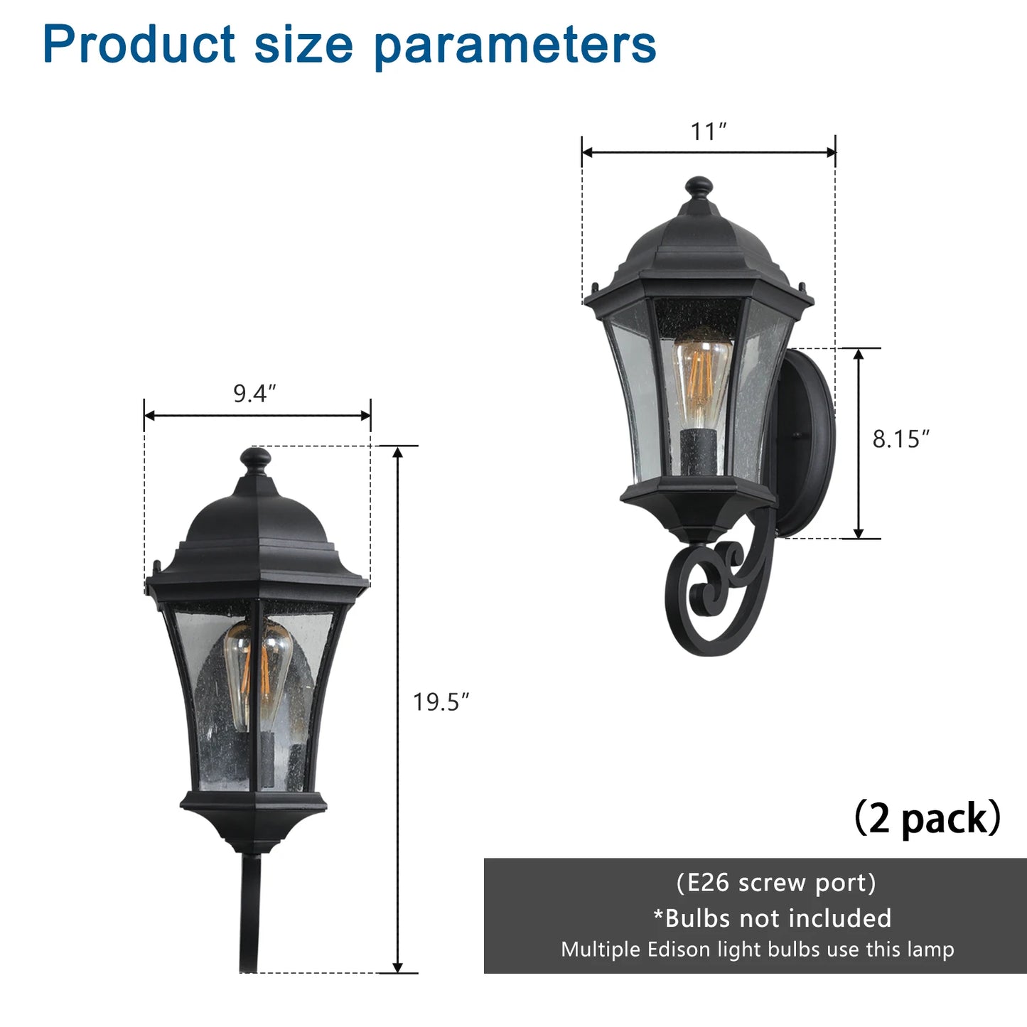 Outdoor Wall Lantern,Black Finish Vintage Style Sconce with Clear Glass Panels, Weather-Resistant Exterior Light Fixture(2 pack)