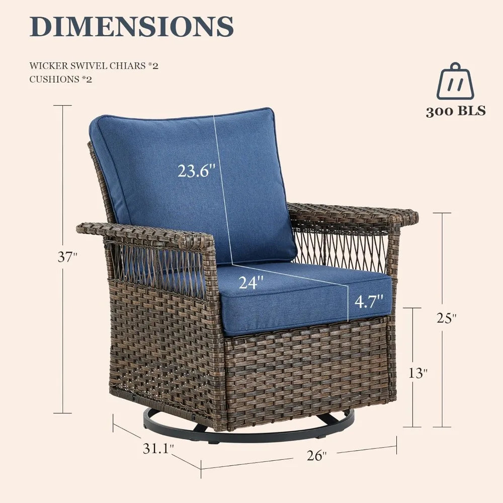 Patio Furniture Set 2 Wicker Swivel Glider Chairs 2 PE Rattan Ottomans with Patio Side Table Wicker Cushions Patio Conversation