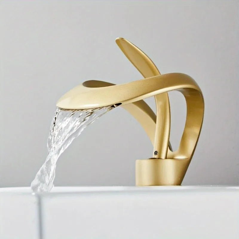 Waterfall Single Handle Bathroom Sink Faucet Art Curved Shape Basin Mixer Tap