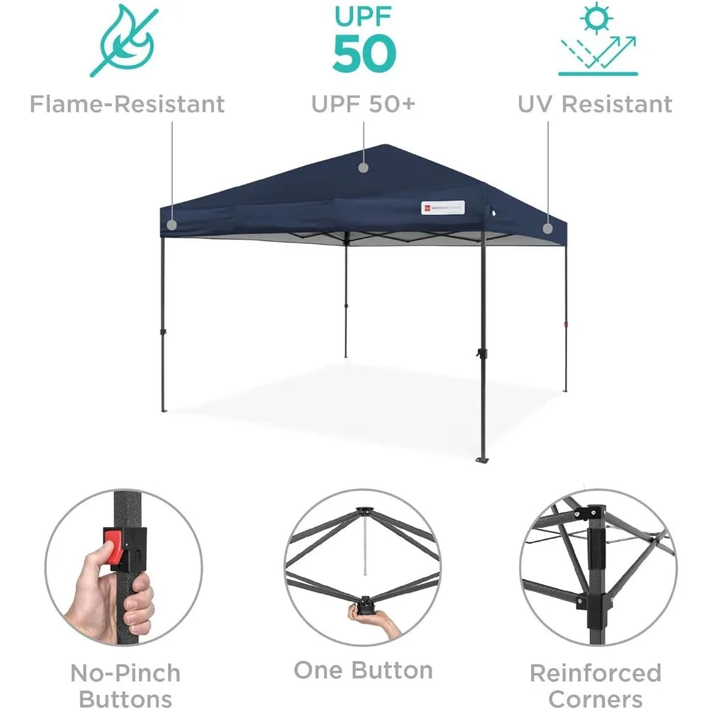 12x12ft 1-Person Setup Pop Up Canopy Tent Instant Portable Shelter w/ 1-Button Push, Case, 4 Weight Bags - Navy Blue