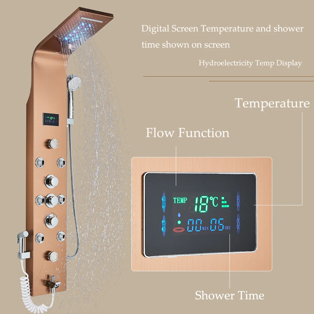LED Shower Panel Six Functions Waterfall Shower Panel Bathroom Faucet Bathroom SPA Massage Jet Tub Mixer Massage Sprayer
