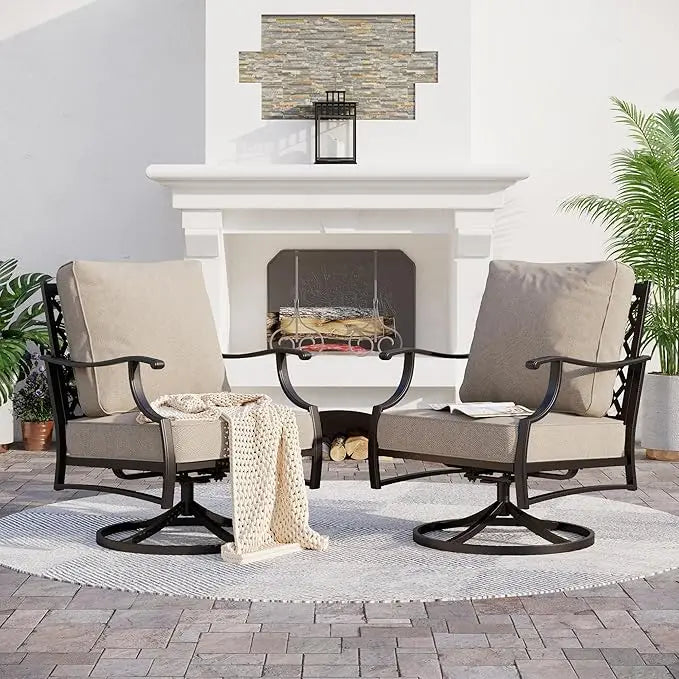 Metal Outdoor Swivel Patio Chairs Set of 2 with 5.75" Extra Thick Cushion, 2 Piece High Back Swivel Rocker Patio Chairs Outdoor