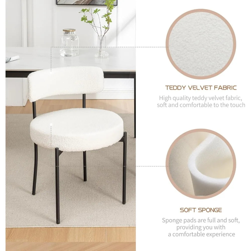 Boucle Dining Chairs Set of 4, Mid Century Modern Dining Room Chairs with Metal Legs, Upholstered Kitchen Chairs for Dining Room