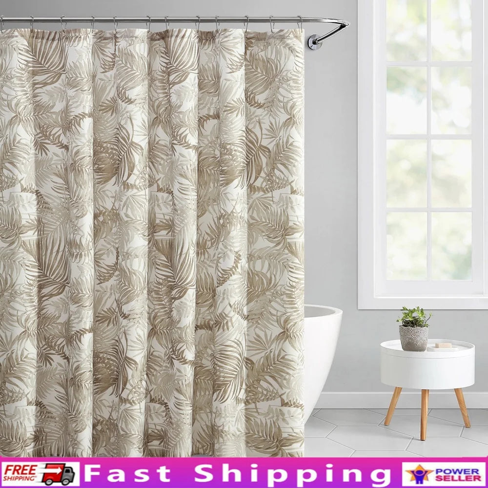 Palm Printed Ribbed Textured Shower Curtain 100 Polyester Machine Washable 72x72 Durable Buttonhole Top Easy Hanging