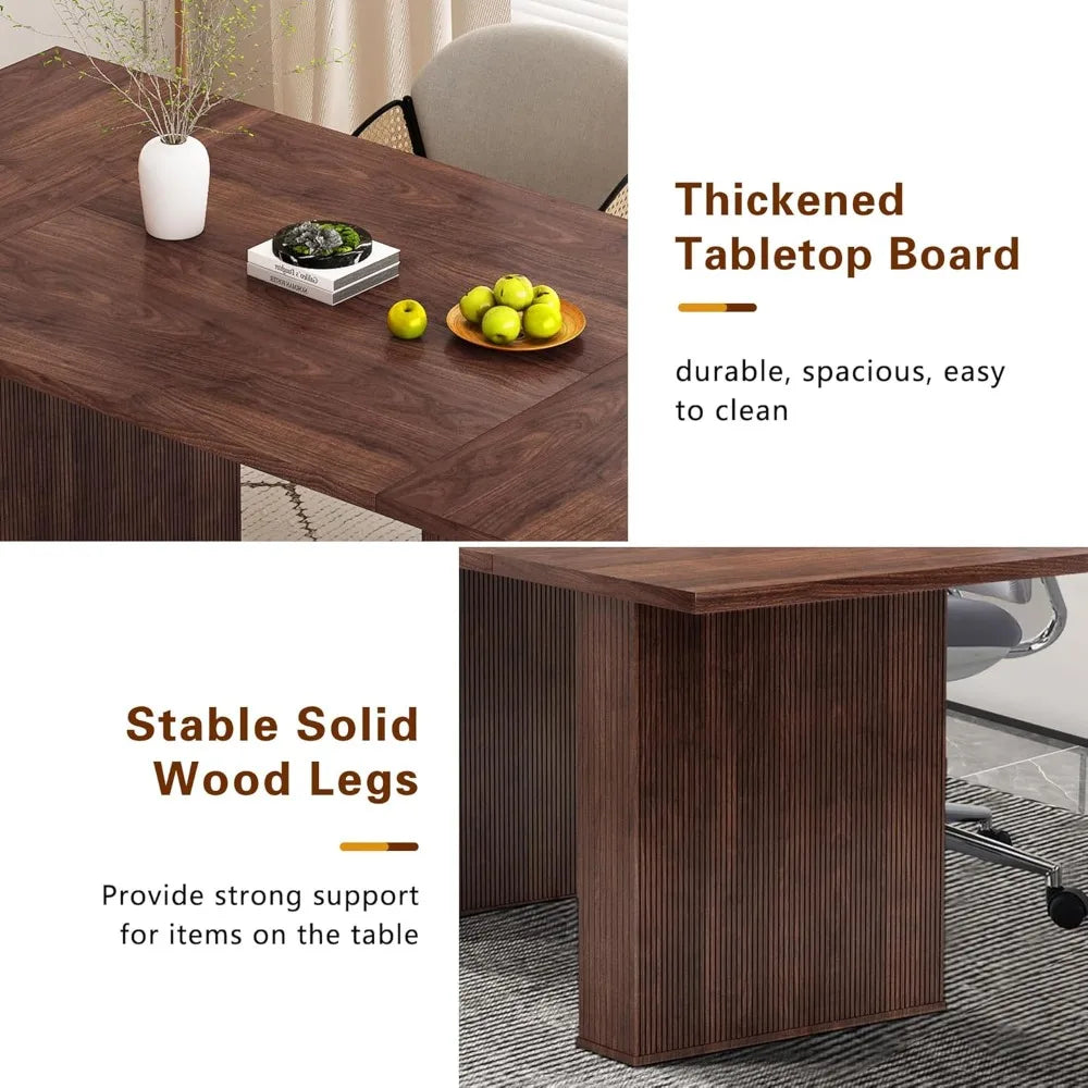 78-Inch Modern Farmhouse Rectangular Dining Table – Long Kitchen/Dining Room Table with Wood Strip Base, Seats 6-10