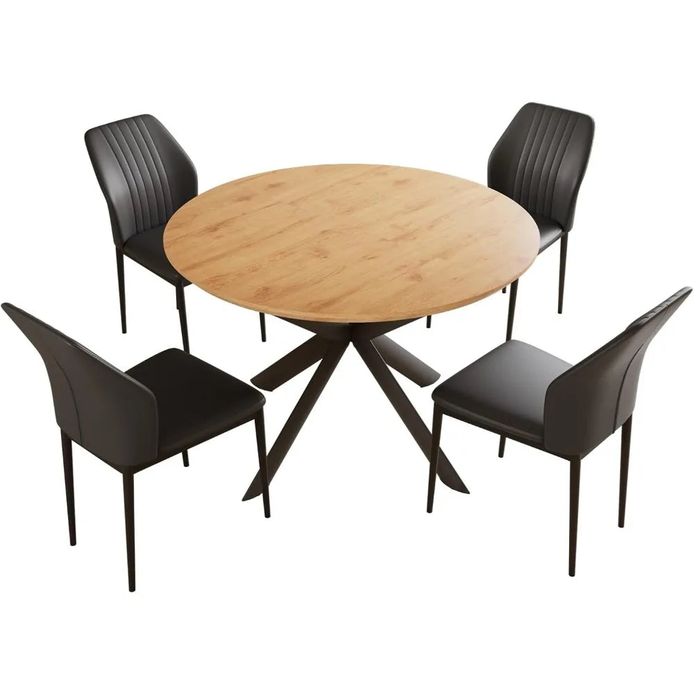 43.2"-59.1" Extendable Round Dining Table Set, Wooden Round Table for 4-6 Person, Oak Coffee Table w/Scratch-Resistant Tabletop