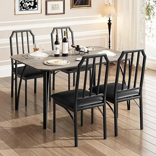 Dining Table Set for 4, Kitchen Table and Chairs for 4 with with Chamfer Design, 5 Piece Dining Room Table Set with Cushion Sea