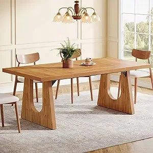 Large Dining Table for 6-8 People, 70.9-Inch Modern Kitchen Table for Dinner with Black Wooden Legs, Rectangular Kitchen Dining