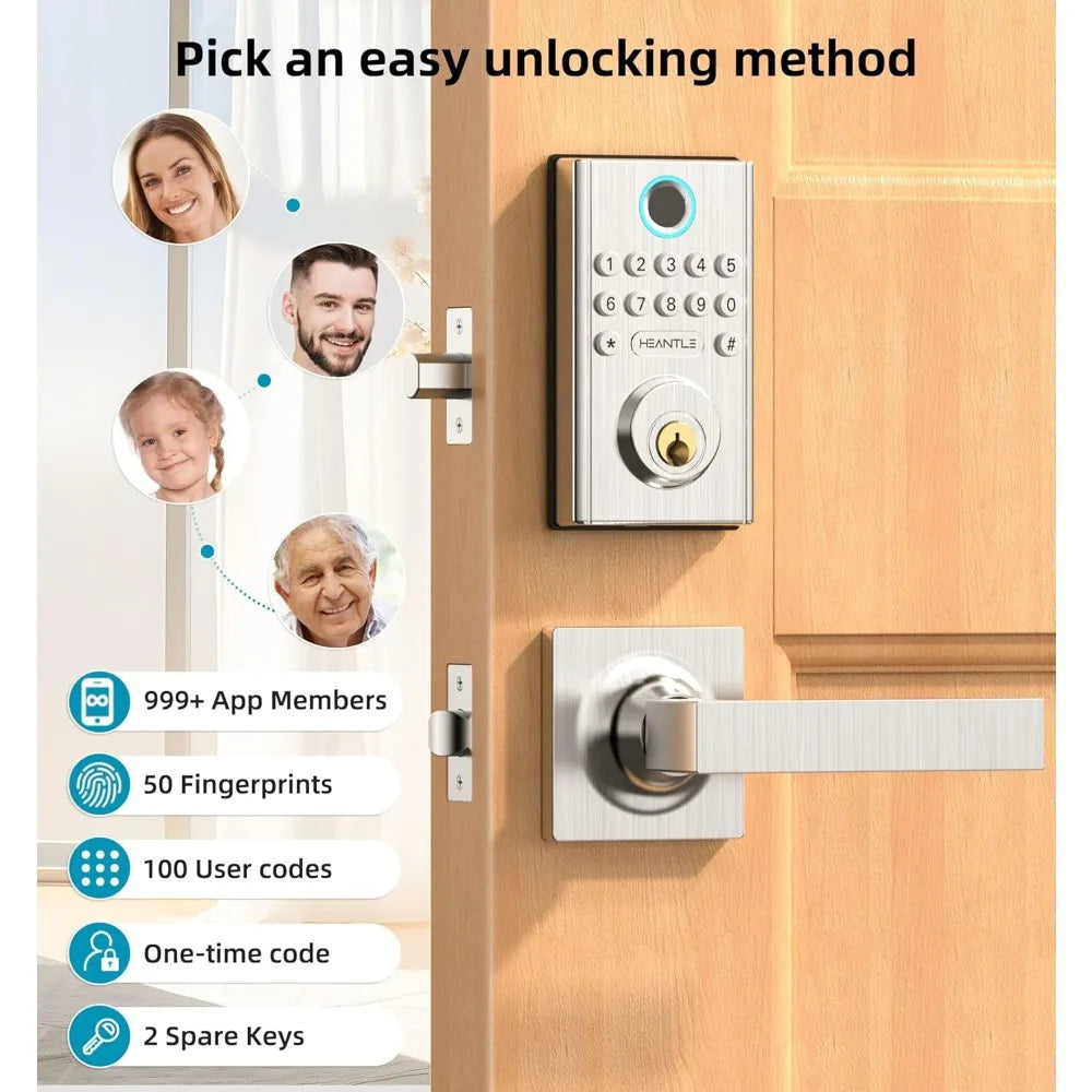 WiFi Keyless Entry Door Lock - Smart Lock Handle Set with Keypad Electronic Deadbolt Bluetooth Alexa App WiFi Remote Control