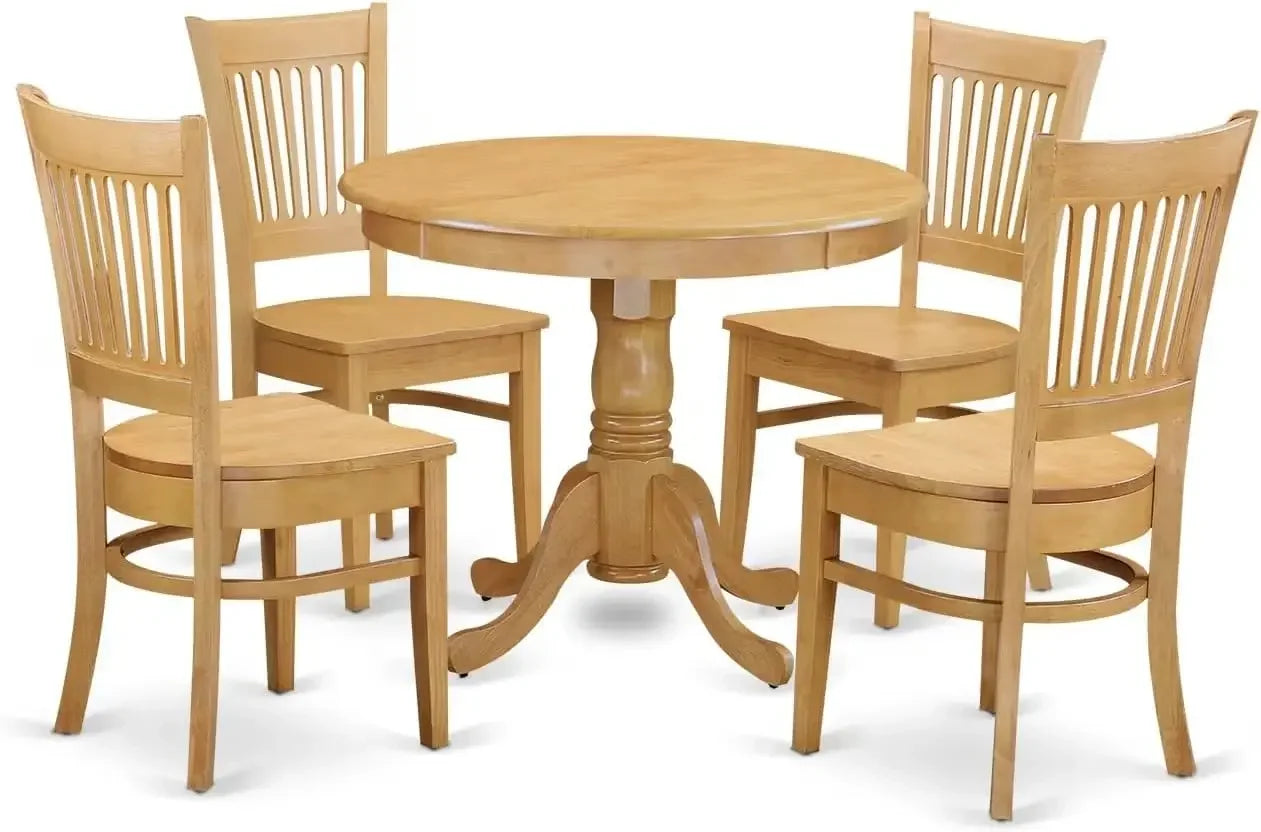 5 Piece Dining Set Includes a Round Dining Room Table with Pedestal and 4 Wood Seat Chairs, 36x36 Inch