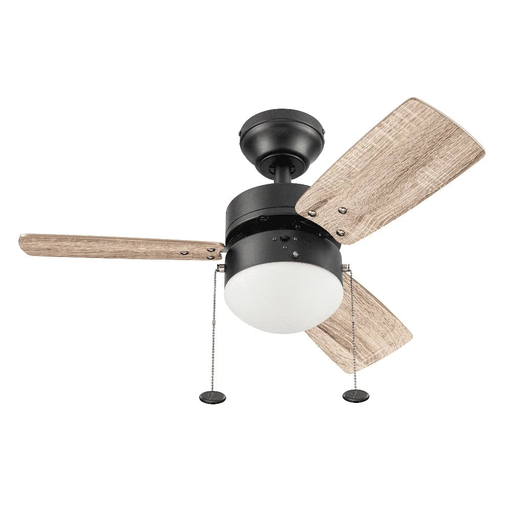 30 Inch Modern Ceiling Fan with Light Indoor Pull Chain Quiet Reversible Airflow Energy Saving Dimmable LED Frosted Globe Light