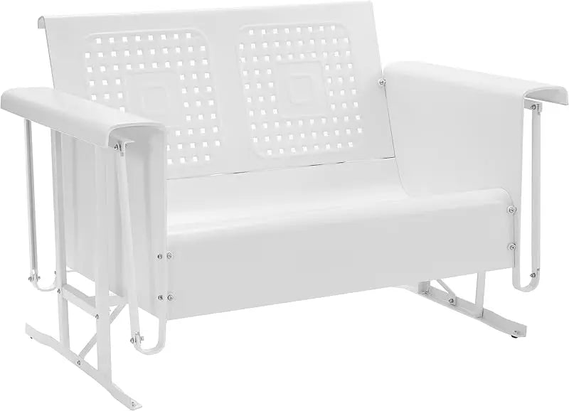 Bates Retro Metal Outdoor Loveseat Glider, 2-Person Rocking Patio Bench for Porch, Deck, Turquoise Gloss