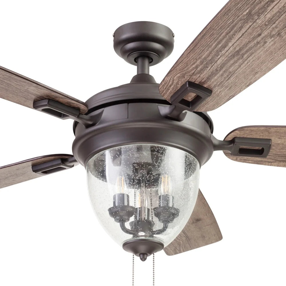 Outdoor Ceiling Fan LED Oil Rubbed Bronze Craftsman Industrial Reversible Blades Quiet Motor Tri-Mount Options Large Room