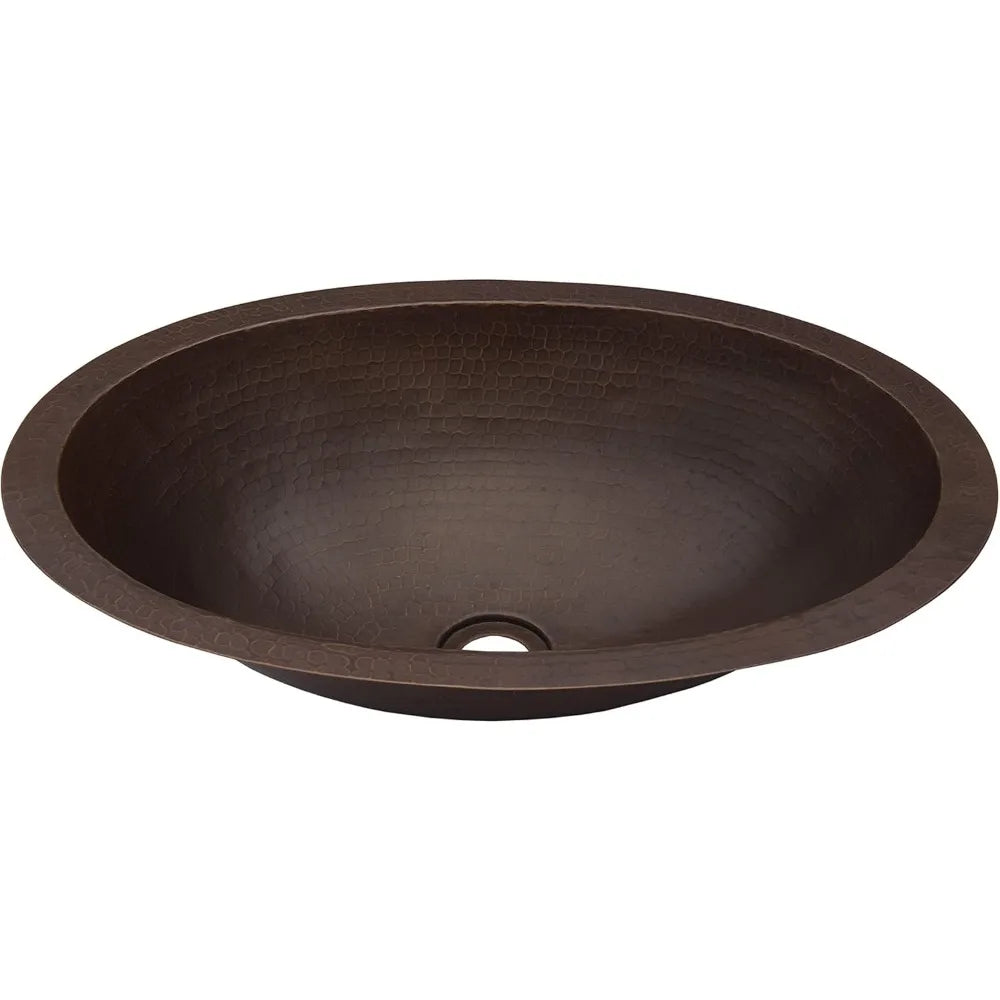 MNO-NA200 Oval 14" Copper Drop-In or Undermount Bathroom Sink - Hand-Hammered Antique Copper