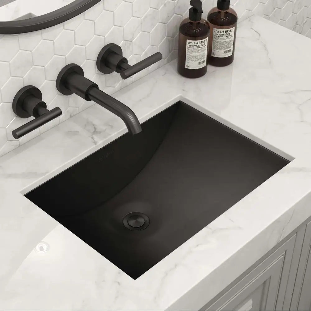 Gunmetal Black Matte Stainless Steel Undermount Bathroom Sink 16x11 Inch Bowl Commercial-Grade Brushed Finish with Sound-Proof