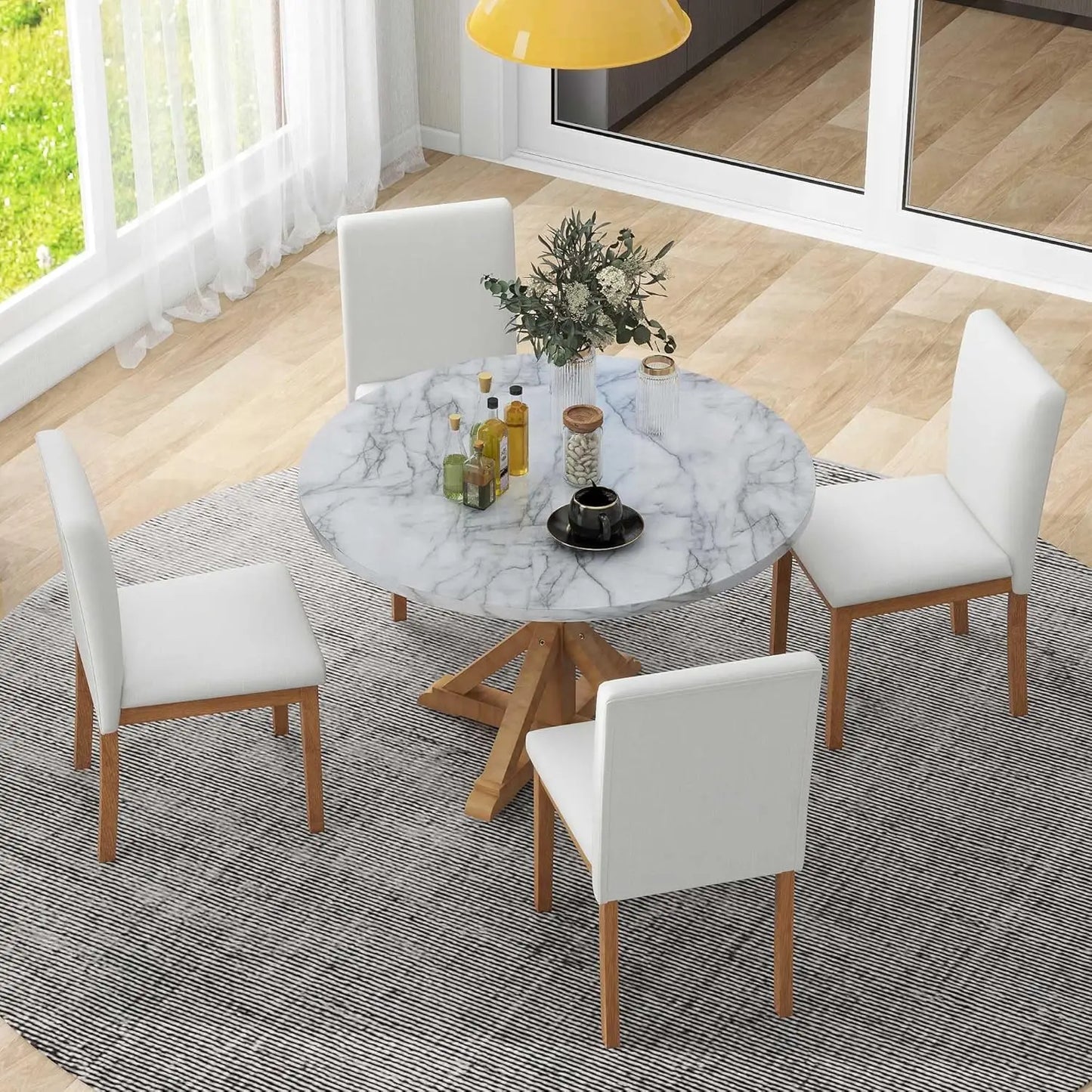 5-Piece Round Dining Table Set, Mid Century Modern Round Dining Table for 4-6 Person, Round Dinner Table with 4 Upholstered
