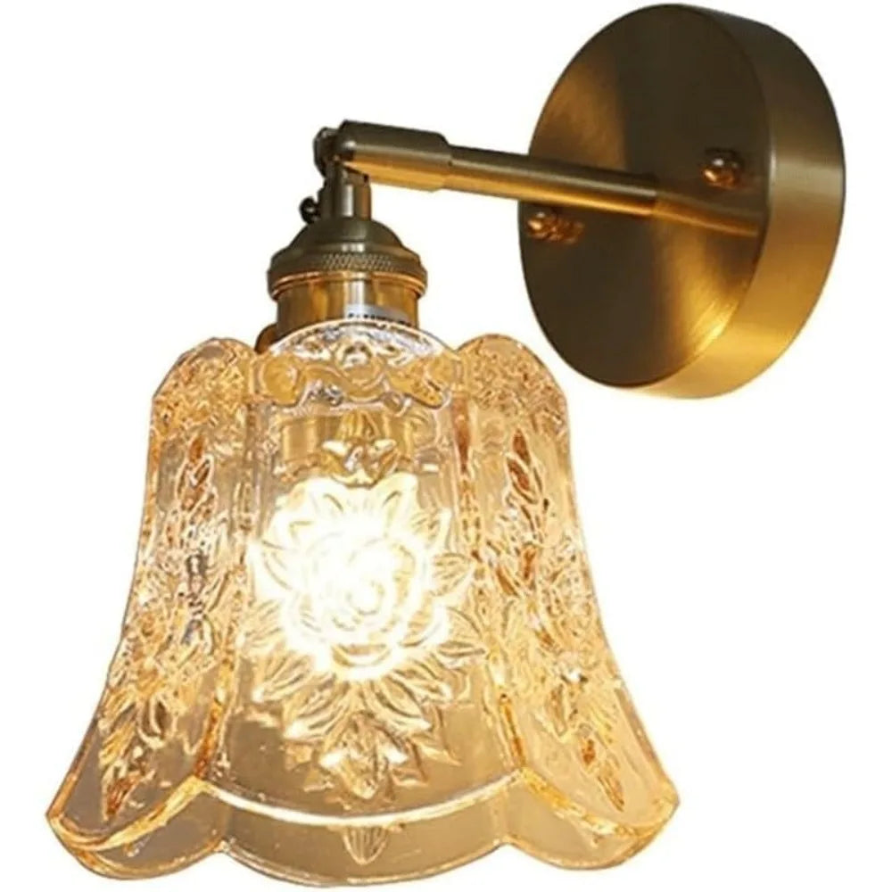 Flower Design LED Wall Light Green Glass Wrought Iron Bedside Wall Lamp E26/E27 Base Energy Saving Bathroom Mirror Light