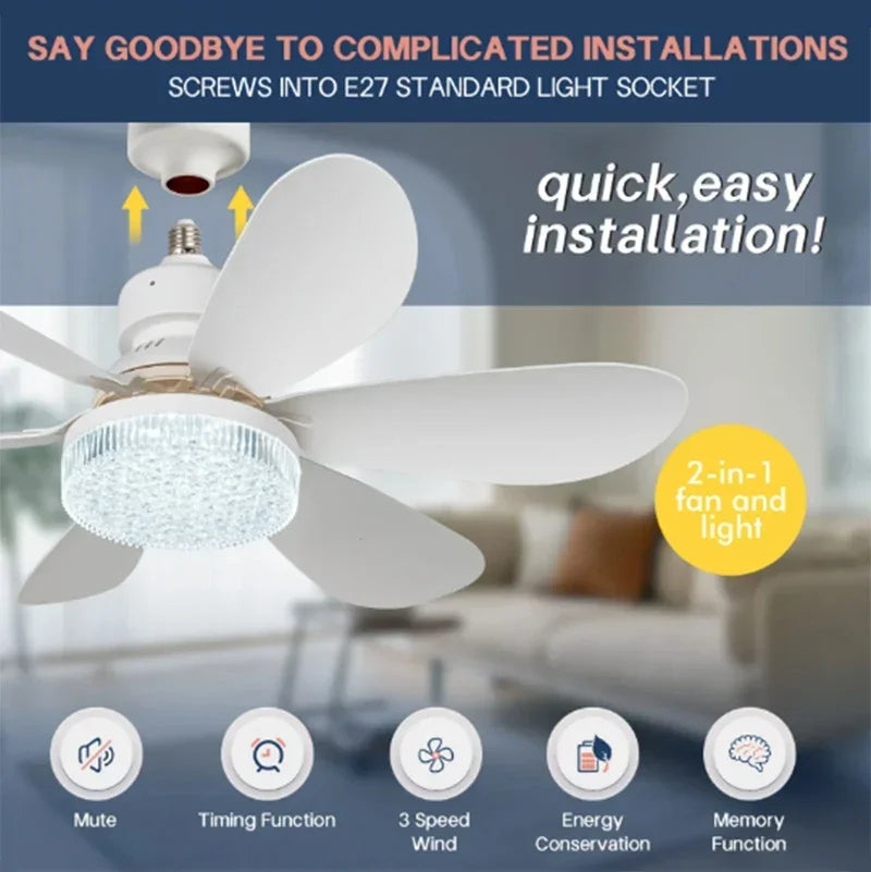 Modern Ceiling Fan E27 LED Light 20.5in Silent with Remote Control Fans 3-speed Room Office Study Kitchen Bedroom Electric Fan