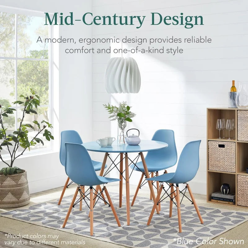 5-Piece Dining Set, Compact Mid-Century Modern Table & Chair Set for Home, Apartment w/ 4 Chairs, Plastic Seats, Wooden Legs
