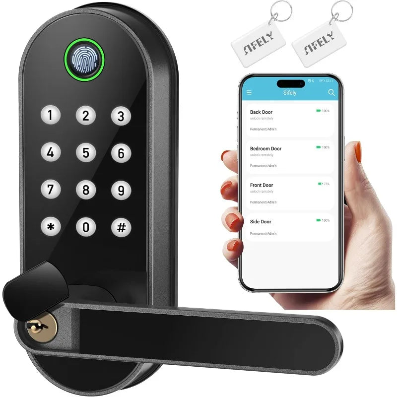 Keyless-Entry Fingerprint Smart Door Lock: Sifely Digital Electronic Lock with Code Passcode, Electric Door Knob, Biometric Lock