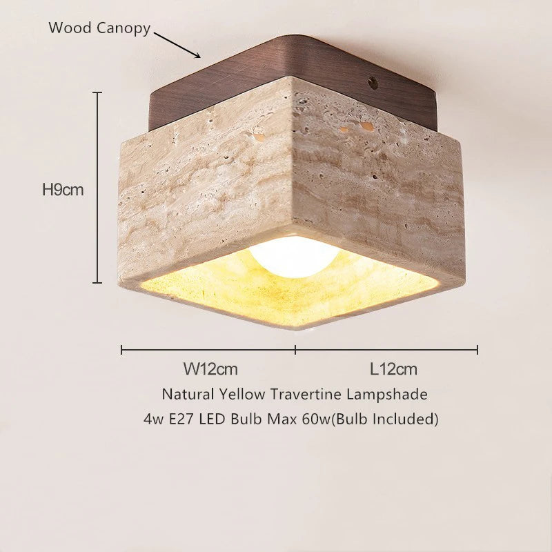 IWHD Nordic Modern Ceiling Lamp Wood Yellow Travertine LED Ceiling Light For Home Decoration Aisle Stair Bar Lámparas Para Techo