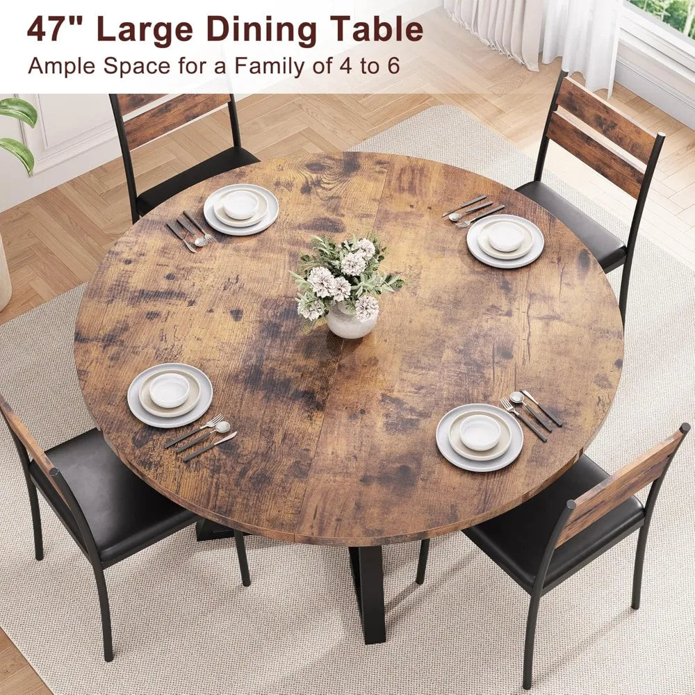 Round Dining Table for 4,Kitchen Dining Room Circle Dinner Pedestal Table,Space Saving Wood Kitchen & Dining Room Furniture