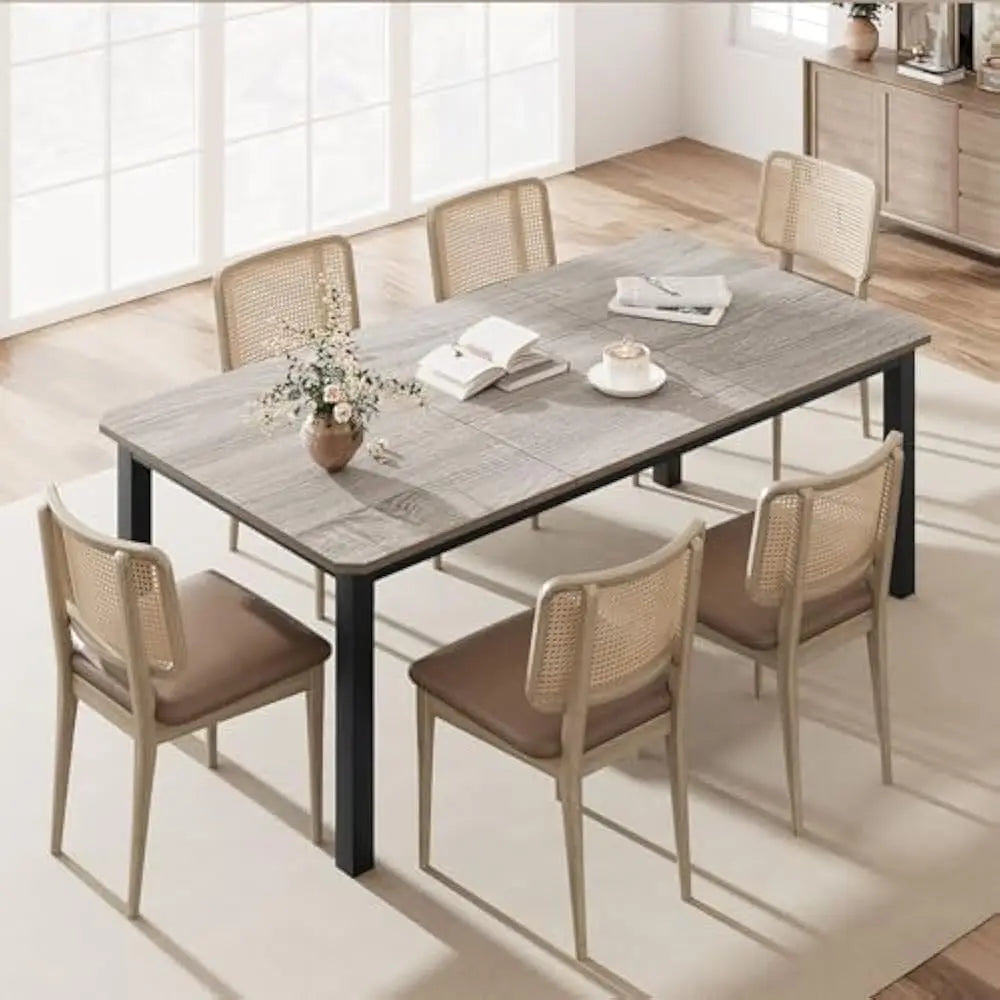 Industrial Dining Table for 6-8 People, 78.7Inch Long Wooden Kitchen Table with Sturdy Metal Frame & Rustic Brown Finish - Seats