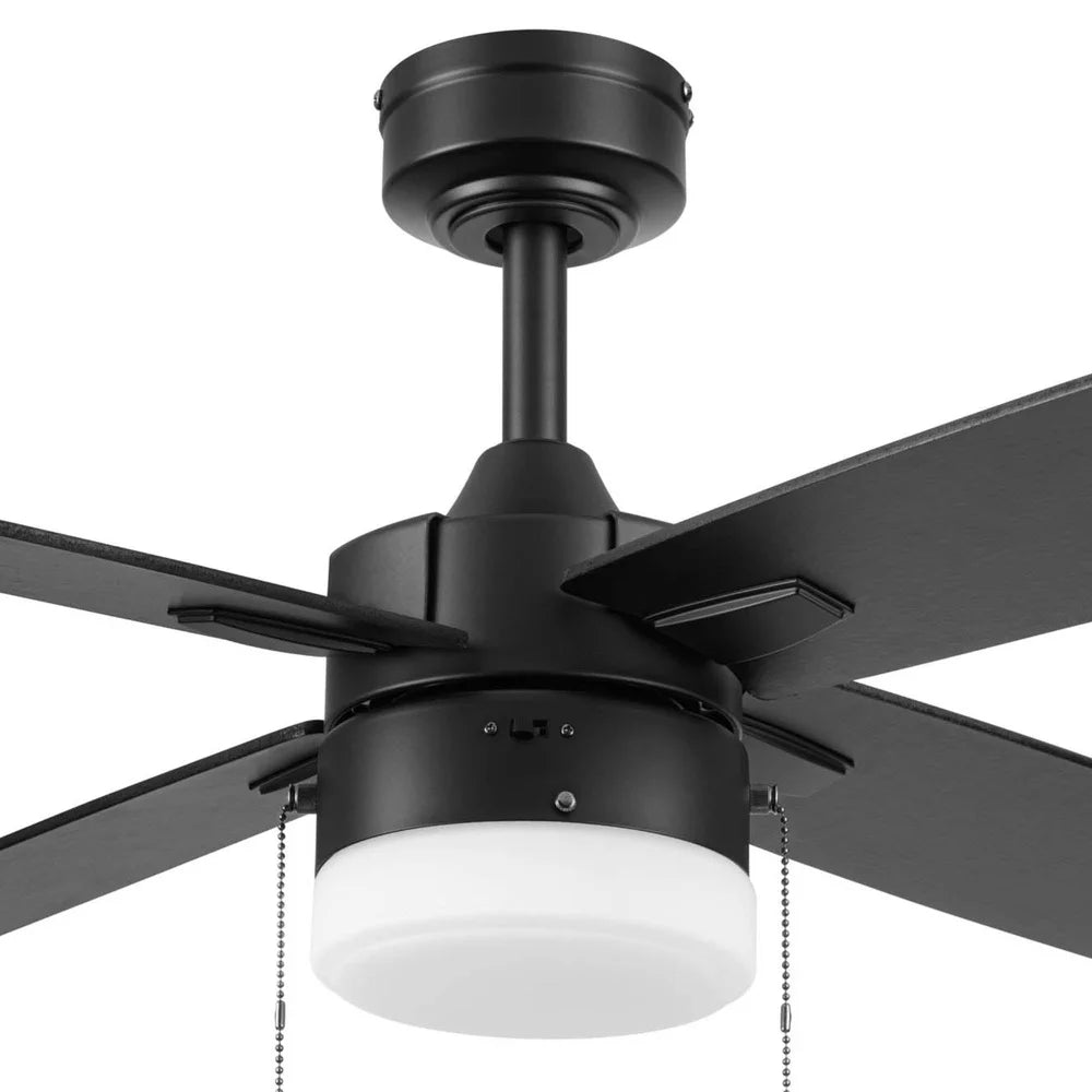 52 Inch Black Indoor Outdoor Ceiling Fan with Light Dimmable 3 Speed Reversible Blades Pull Chains Quiet Air Circulation