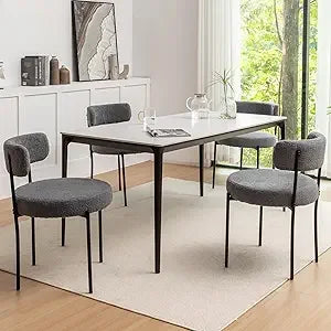 Boucle Dining Chairs Set of 4, Mid Century Modern Dining Room Chairs with Metal Legs, Upholstered Kitchen Chairs for Dining Room