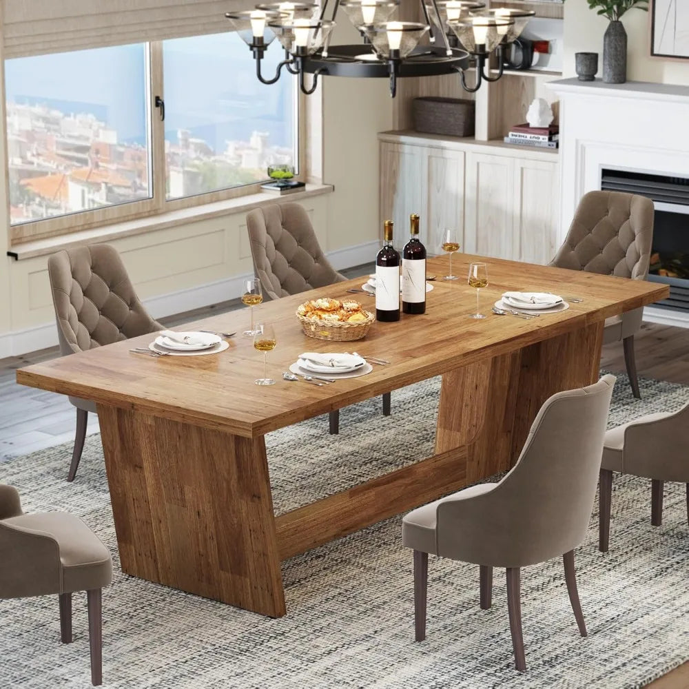 70.87-Inch Dining Room Table: Wood Large Dining Table for 6-8 People, Rectangular Farmhouse Kitchen Table with Solid Pedestal
