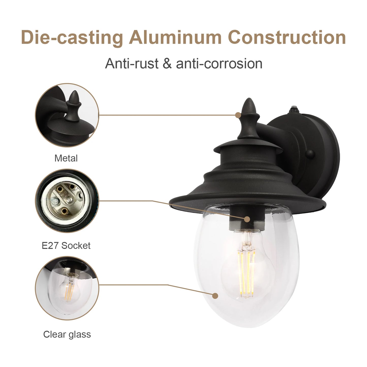 1 Pack Outdoor Wall Light Sconce Dusk to Dawn Exterior Light Fixtures Porch Lamp