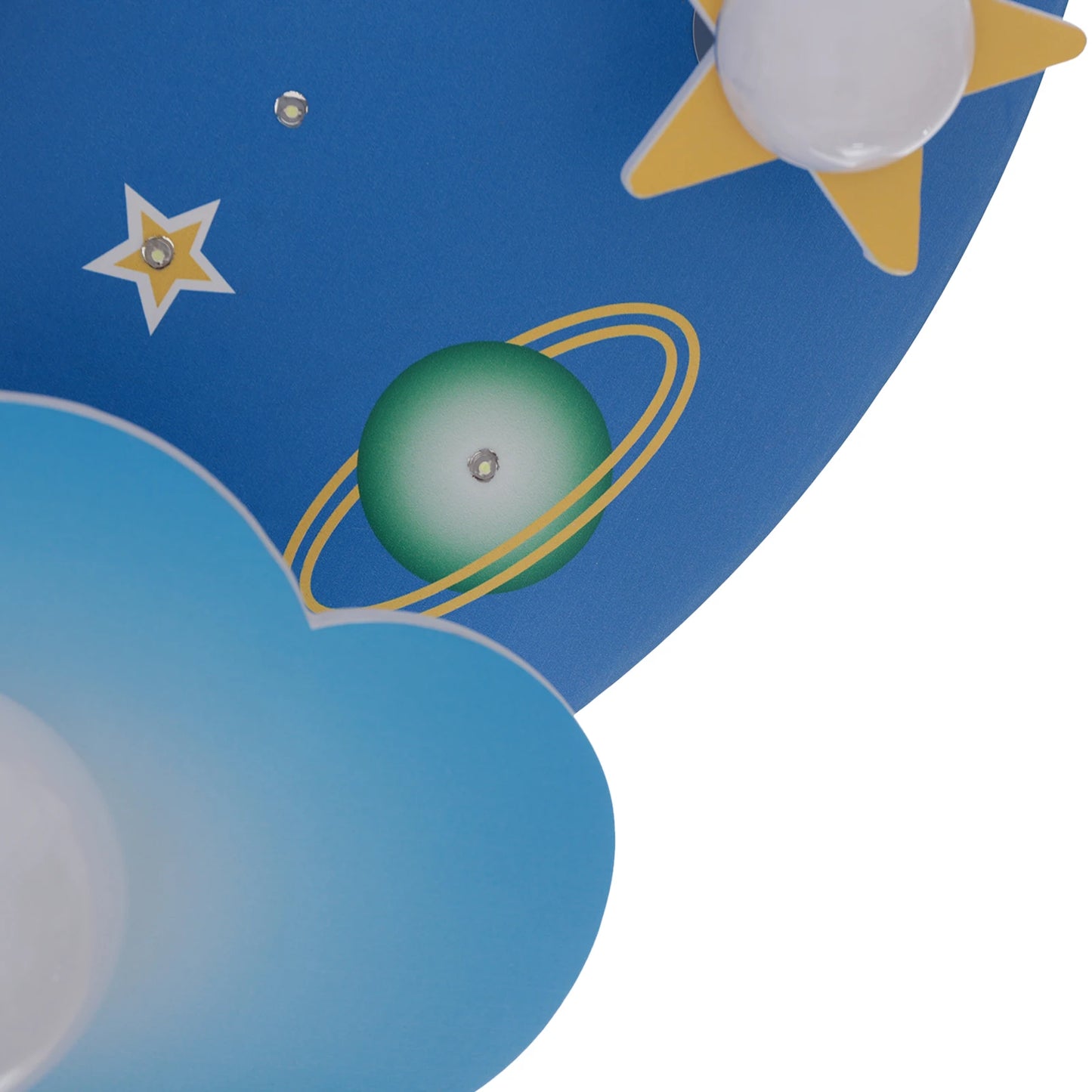 23.62" Modern Cartoon LED Ceiling Light Dimmable Blue Wood Cosmic Stars Flush Mount Chandelier Children's Room Ligting Fixture