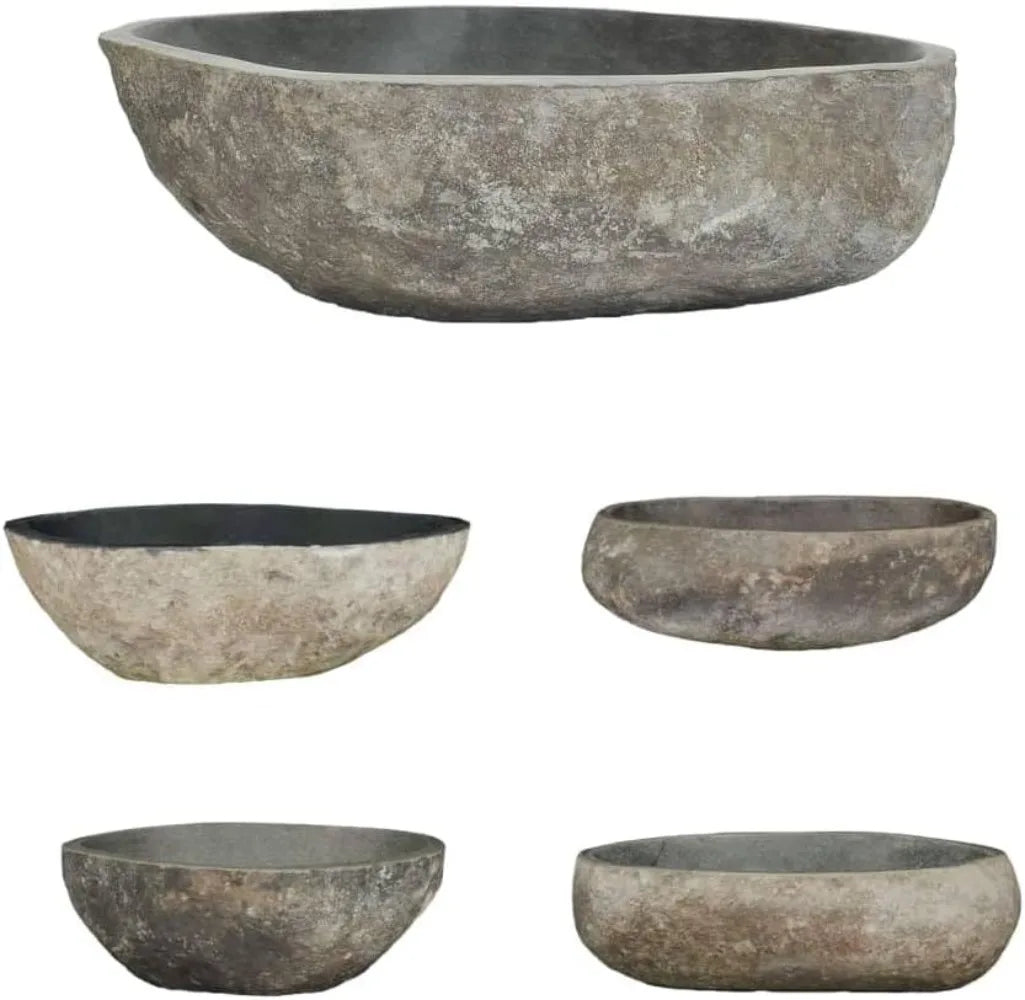 Bathroom Vessel Sink Handmade Basin River Stone Wash Basin Sink Above Counter Oval Washbowl Furniture, 17.7"-20.9"(B) -AA