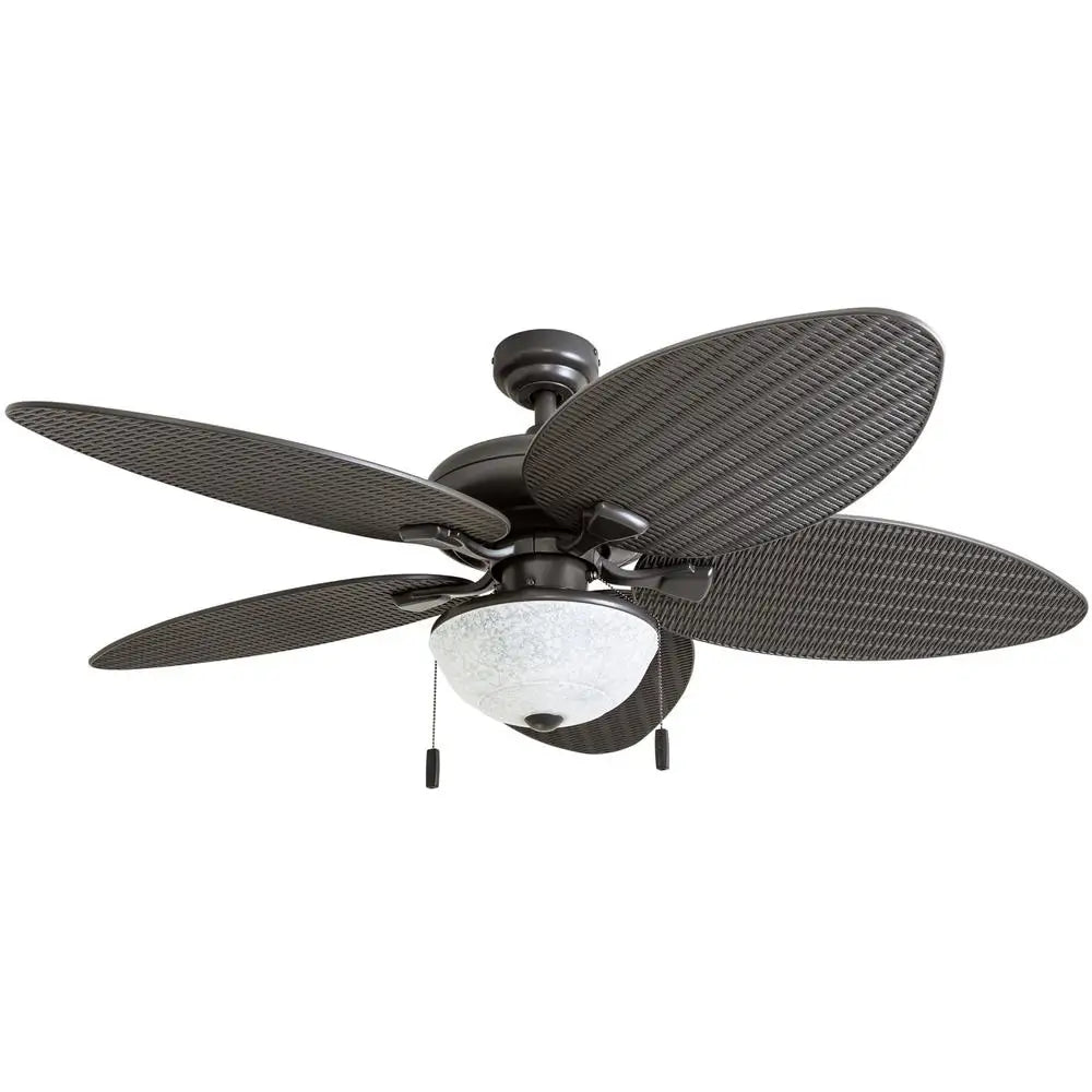 52 Inch Tropical Outdoor Ceiling Fan with Lights Reversible Blades Quiet Motor Pull Chains Porch Patio Gazebo Bronze Finish