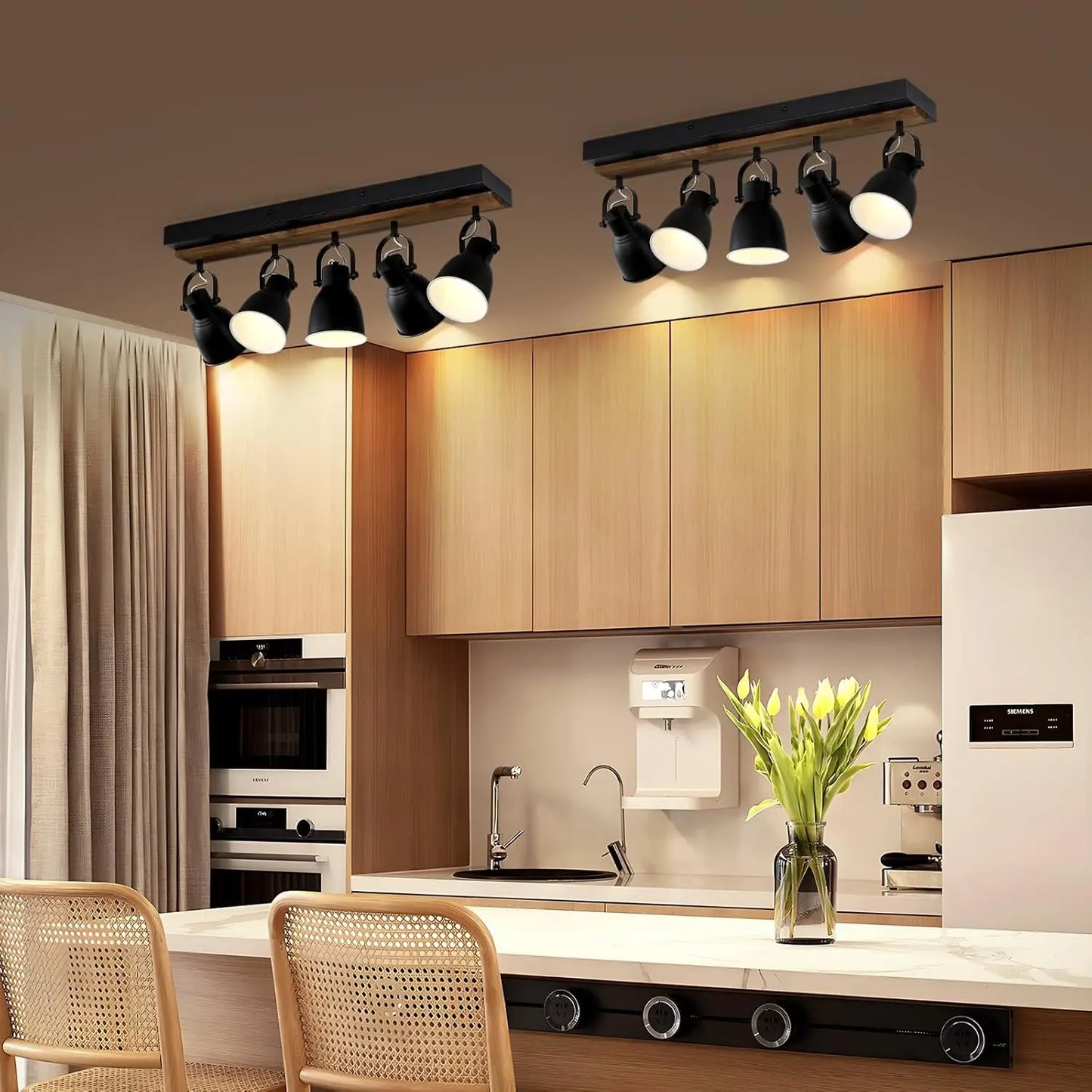 Farmhouse 5-Light Black Track Lighting - Adjustable Wall or Ceiling Fixture for Kitchen and Dining Room