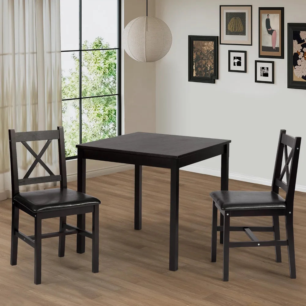 Dining Kitchen Table Dining Set Wood 3 Piece Upholstered Grid Dining Room Table and Chairs for 2