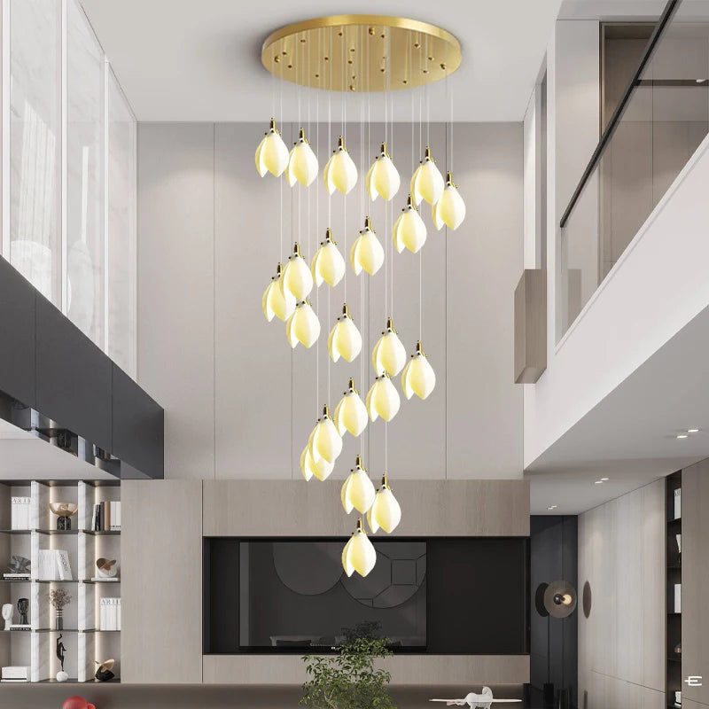 Modern Luxury Chandelier Staircase Duplex Loft Chandelier Lighting Villa Stair Pendant Light Minimalist Ceramic Hanging Lamp