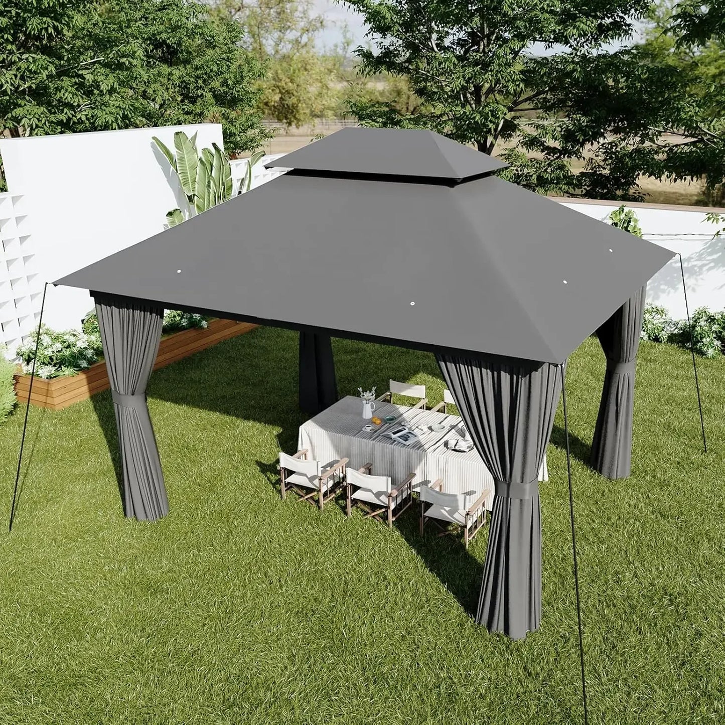 Premium Outdoor Gazebo for Patio 10x12, Metal Frame Canopy with Double Roofs, Heavy Duty Party Tent and Shelter with Mosquito Ne