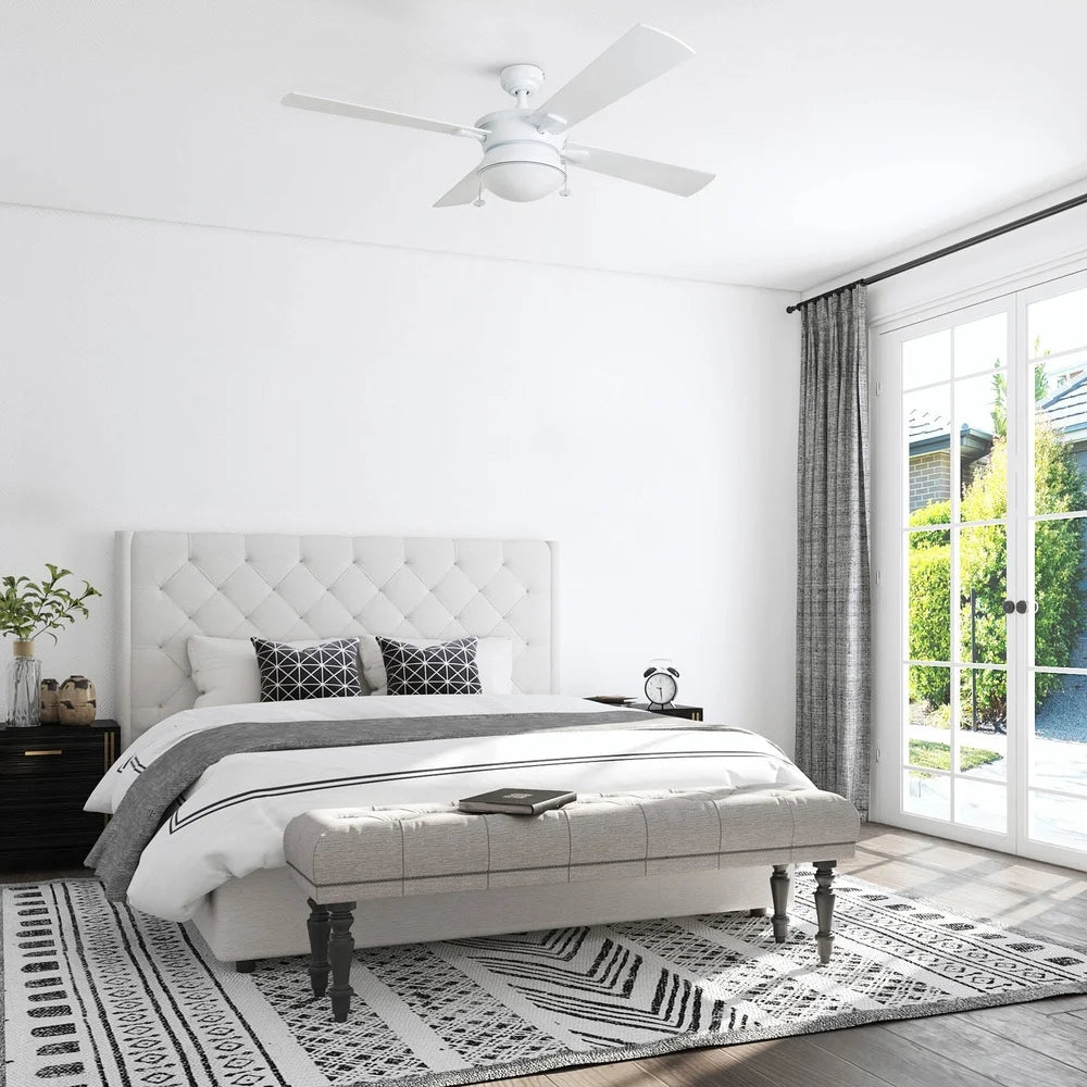 52 Inch Indoor Outdoor Ceiling Fan with 4 Blades Light Kit Quiet Reversible Motor Pull Chains Dual Mount Energy Efficient