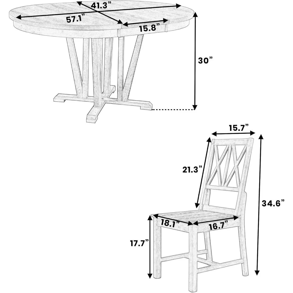 5-Piece Extendable Dining Table Set, Farmhouse Kitchen Table for 4 6-8 People with Removable Middle Leaf and 4 Cross Back Chairs