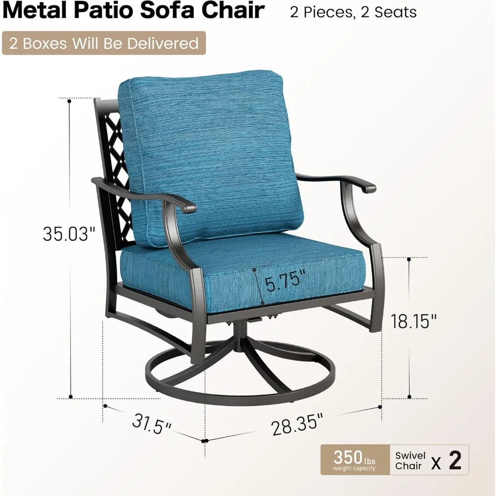 Metal Outdoor Swivel Patio Chairs Set of 2 with 5.75" Extra Thick Cushion, 2 Piece High Back Swivel Rocker Patio Chairs Outdoor