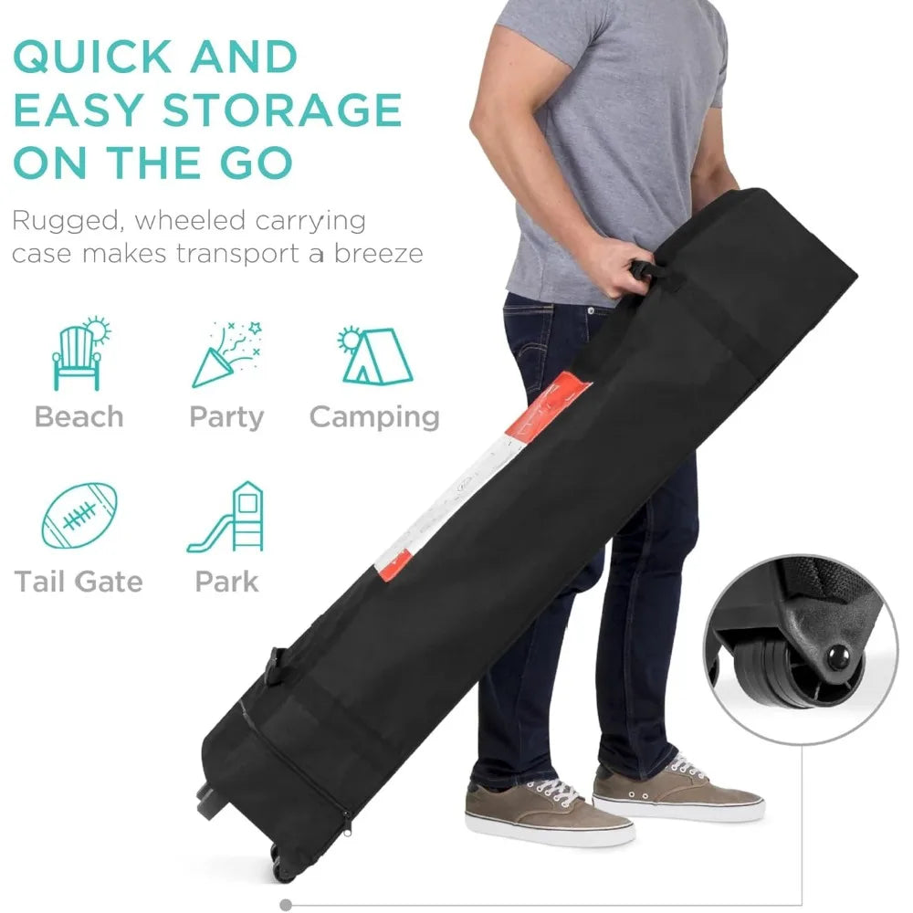 12x12ft 1-Person Setup Pop Up Canopy Tent Instant Portable Shelter w/ 1-Button Push, Case, 4 Weight Bags - Navy Blue