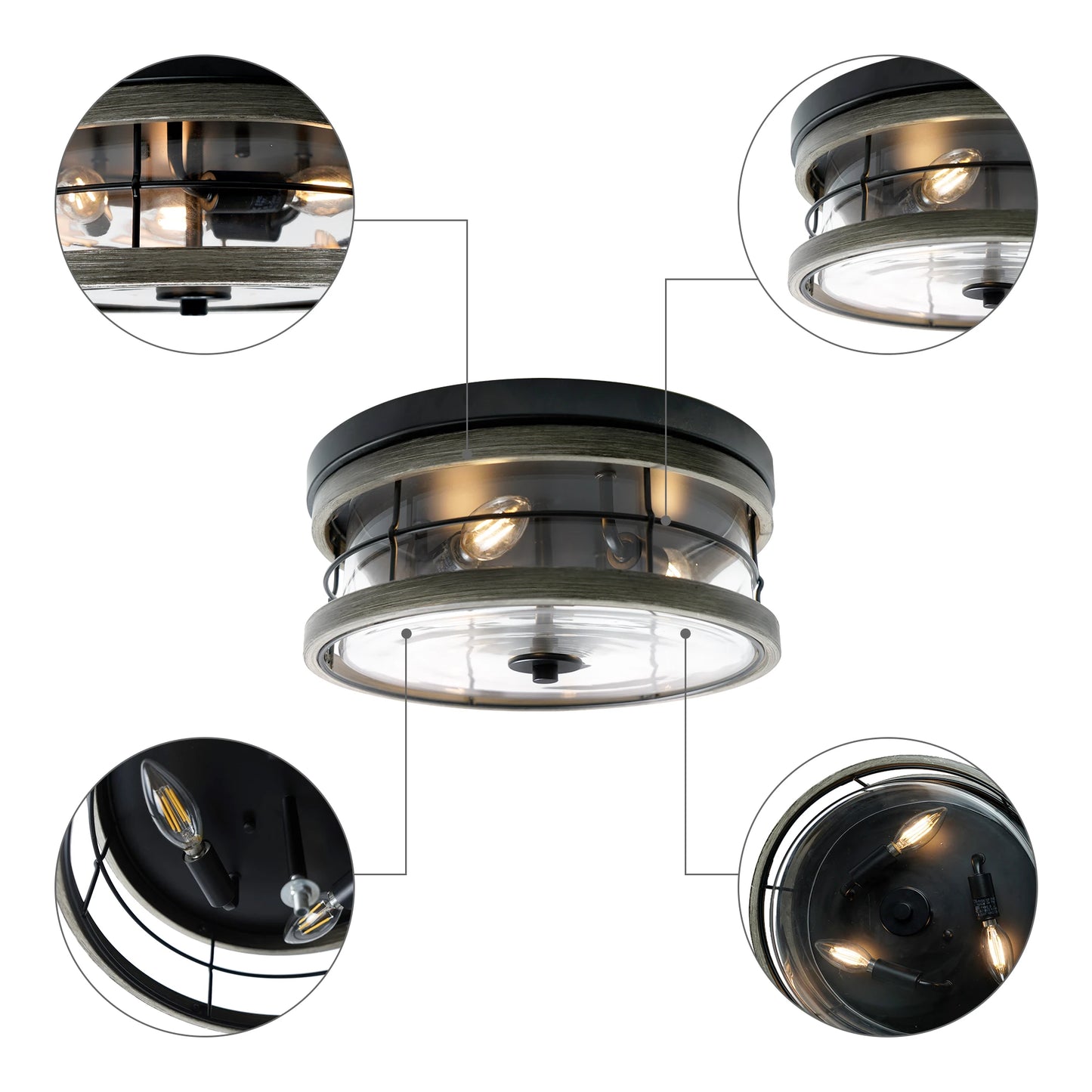 3-Light Flush Mount Ceiling Light Fixture, Farmhouse Vintage Close to Ceiling Lights with Clear Glass for Kitchen Bedroom Foyer