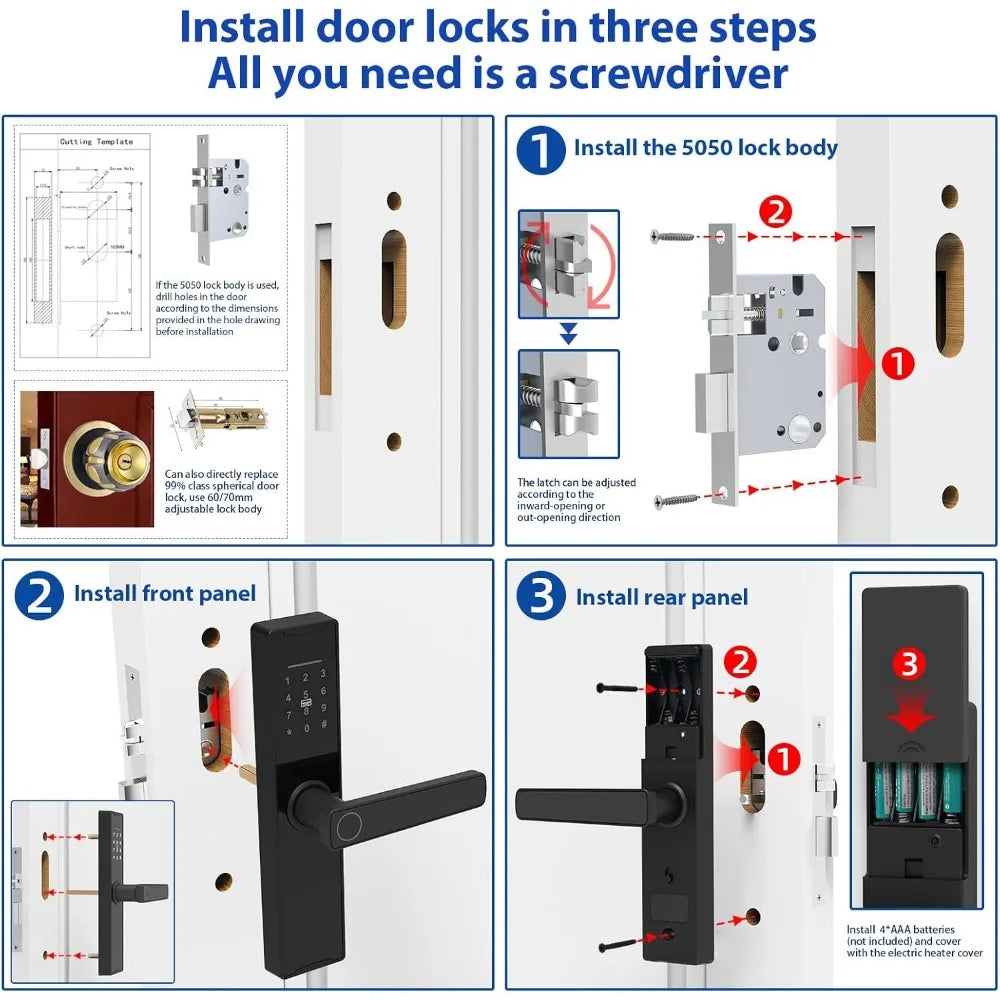Tuya Smart Lock Fingerprint Lock Door Lock Keypad Door Lock with Handle Fingerprint Electronic Deadbolt Door Lock Smart Door Loc
