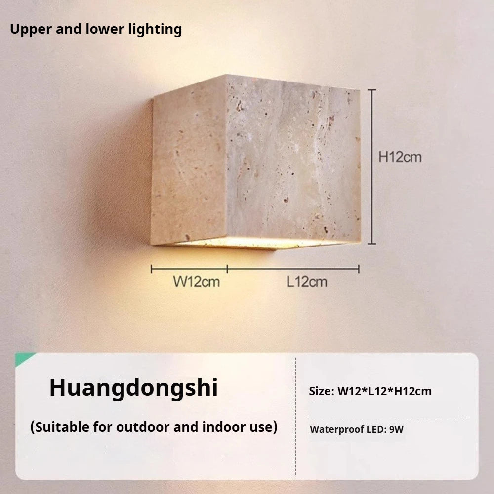 Wabi Sabi Guesthouse Courtyard Villa Outdoor Waterproof Yellow Cave Stone Wall Lights Dining Room Balcony Travertine Wall Lamps