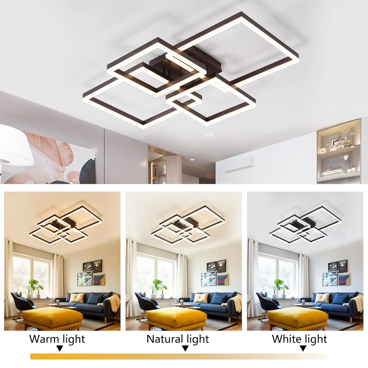 LOYALHEARTD Dimmable Ceiling Light 4 Squares Modern LED Ceiling Lamp with Remote Control Flush Mount Chandelier Pendant Lamp