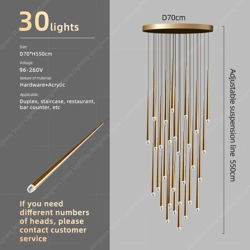 Light Sitting Room Villa Staircase Chandelier Chandelier Luxury Crystal High Ceiling Chandelier Pendants For Stair Case.