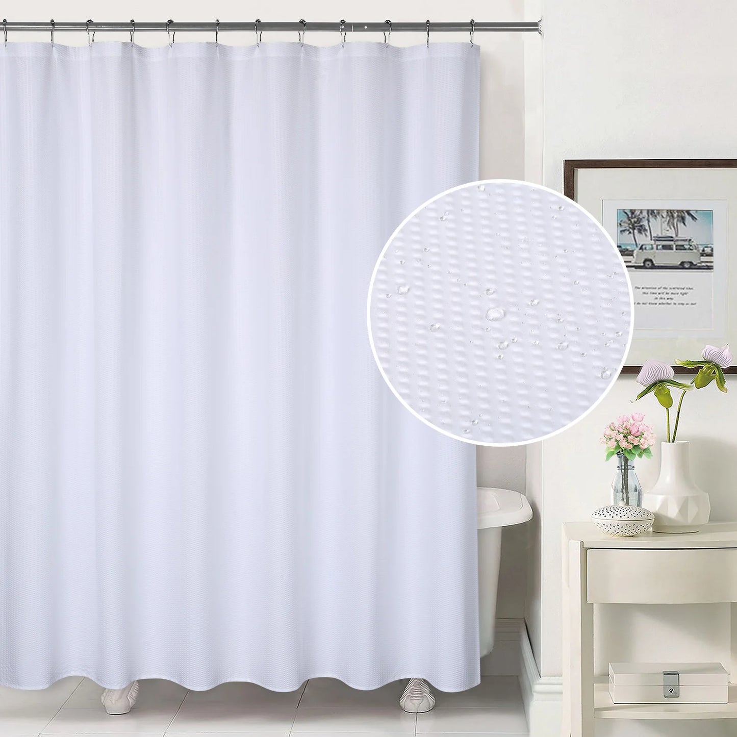 Shower Curtain Soft Microfiber Fabric Shower Curtain or Liner for Bathroom, Bathtub Embossed Pattern Water Repellent 72x72Inches