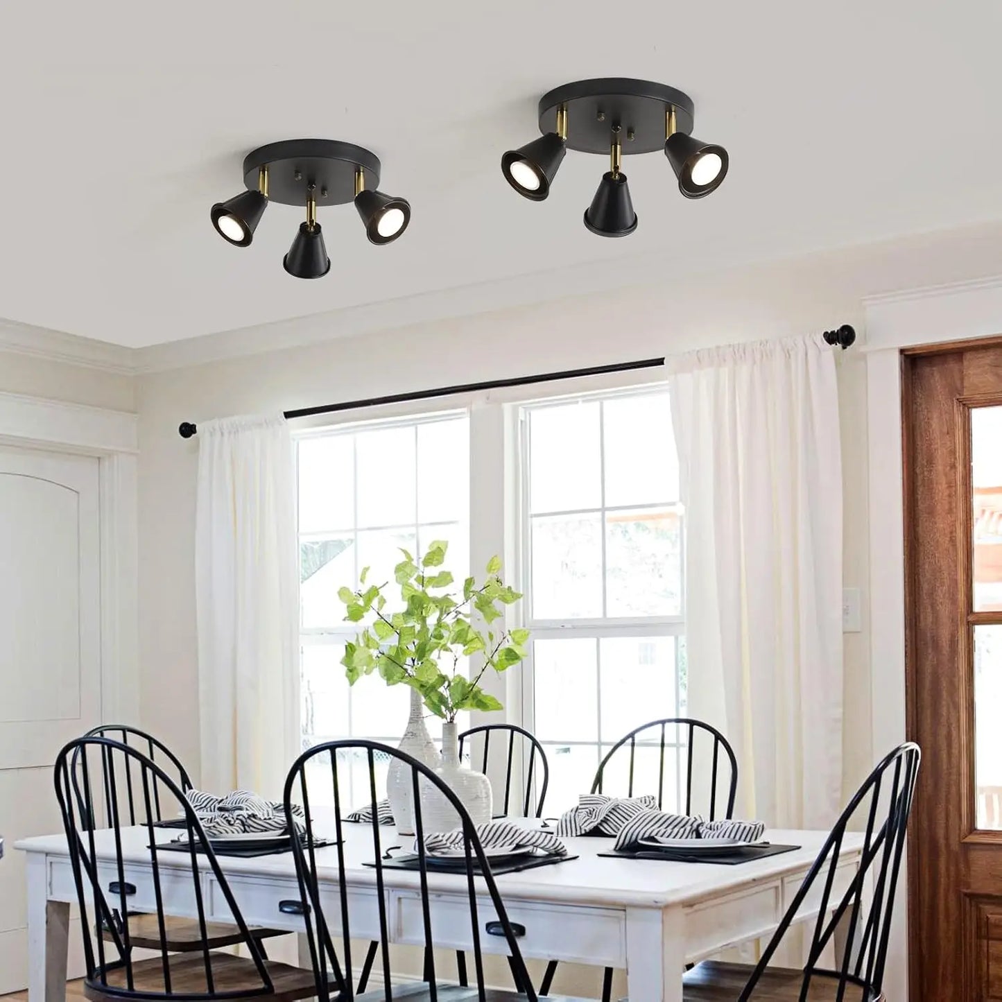 ndustrial 3-Light Adjustable Track Light - Black Flush Mount Ceiling Spotlight for Kitchen, Dining Room & Hallway w/ GU10 Bulbs