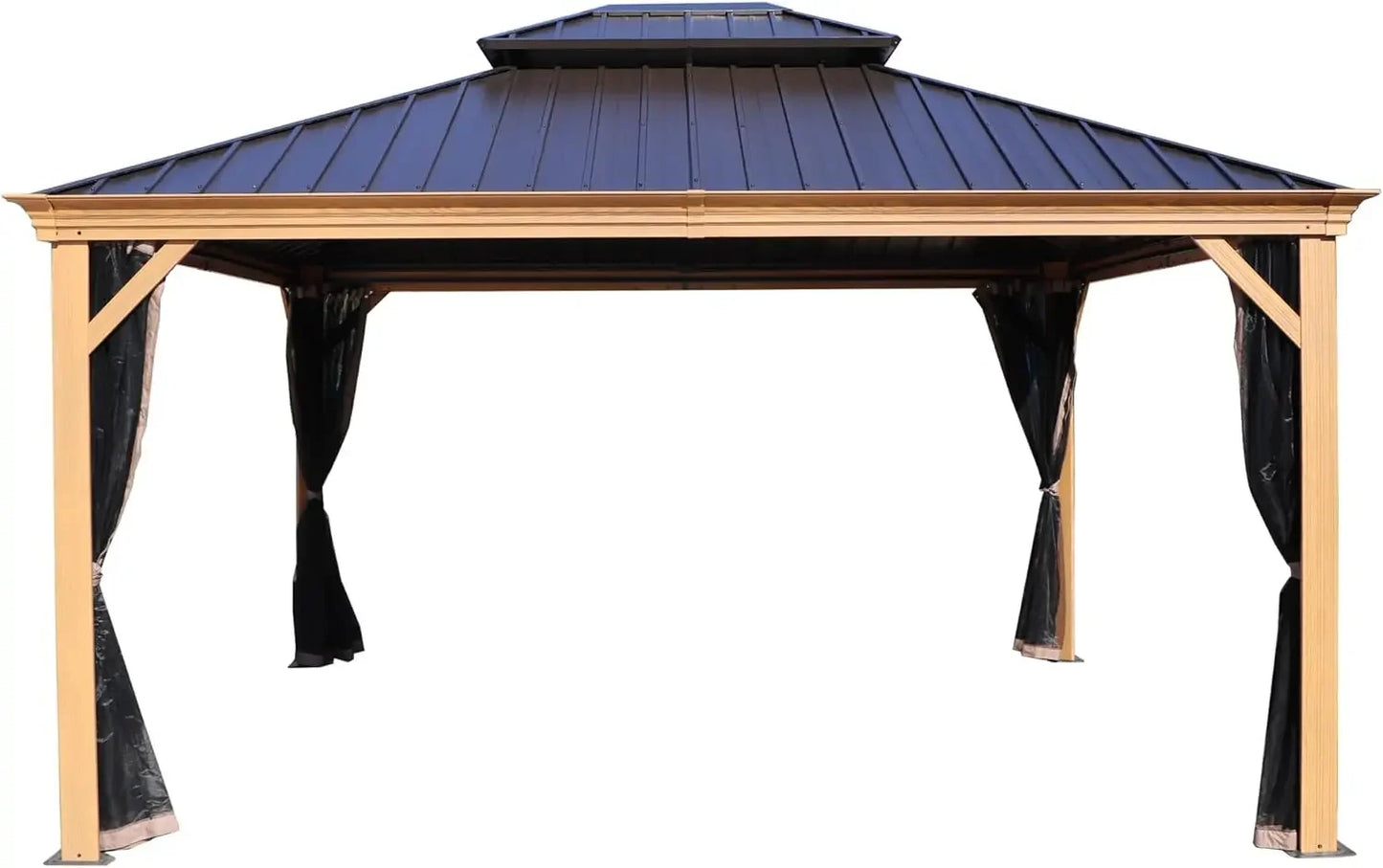 12’x12’ Hardtop Gazebo, Outdoor Permanent Metal Pavilion with Netting for Patio, Deck and Lawn (12ft x 12ft)